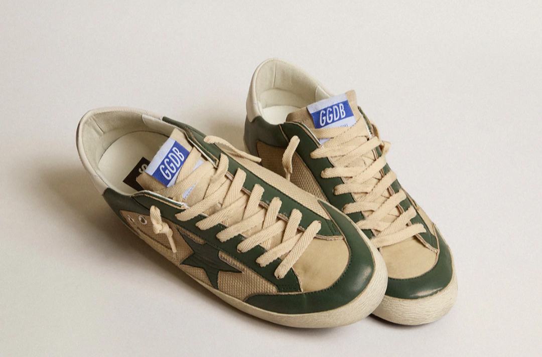 Golden goose Super-Star Uomo verde con stella in nappa